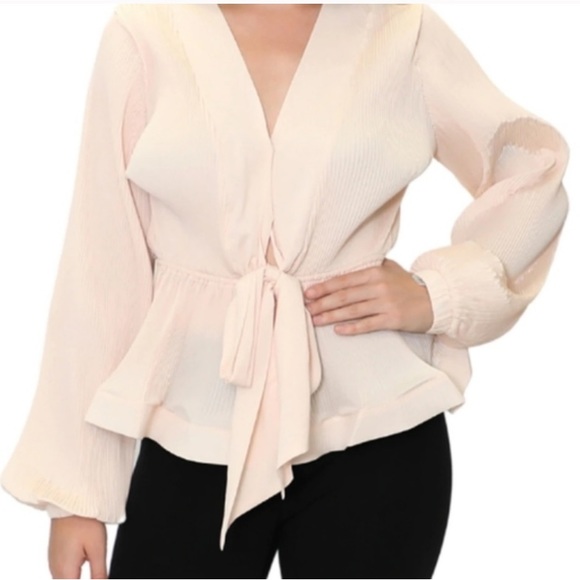 Gracia balloon sleeve blouse cream/blush size L new with tags - Picture 1 of 9